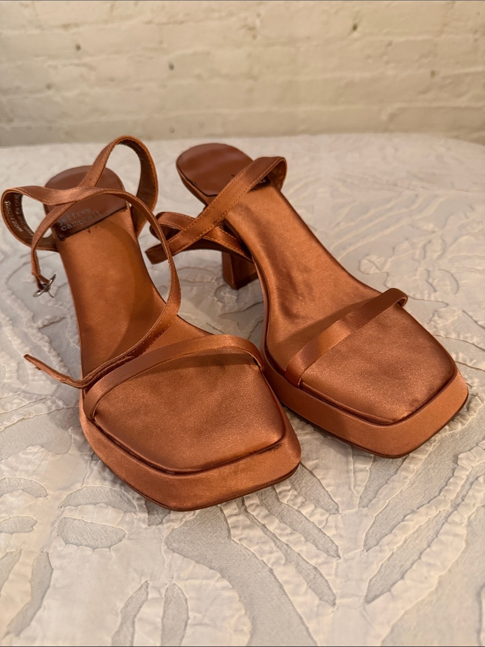 Jeffrey Campbell Copper Satin Strappy Block Heels